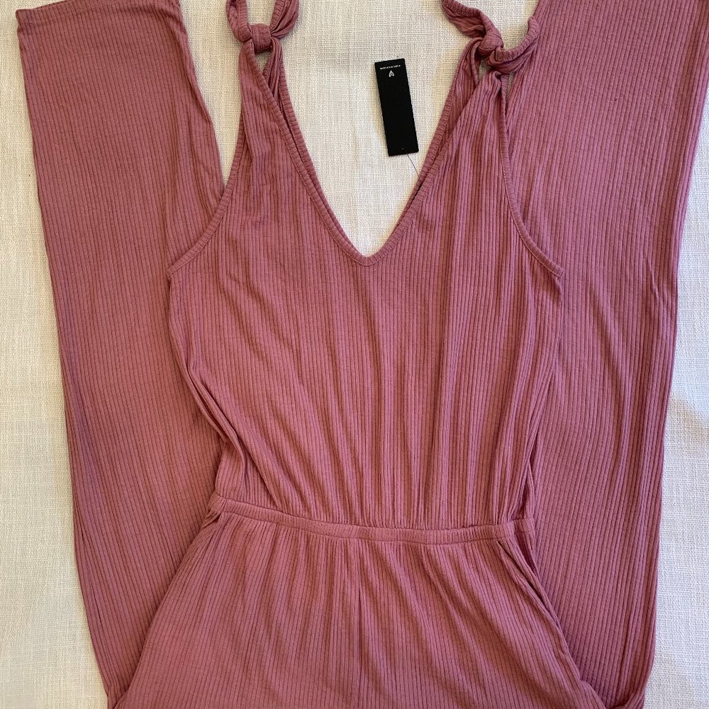 LuLu's Dusty Pink Belmore Ribbed Sleeveless Jumpsuit